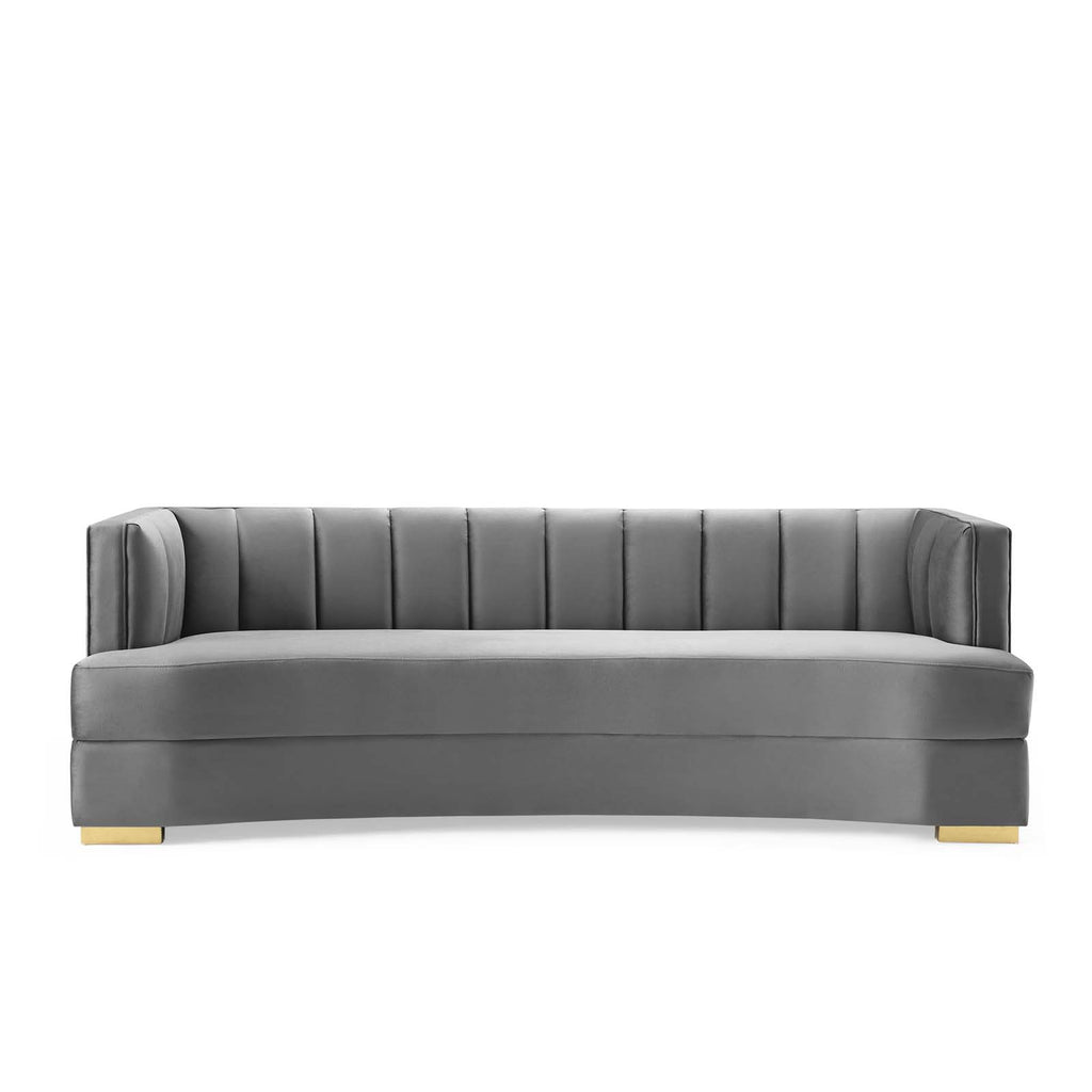 Encompass Channel Tufted Performance Velvet Curved Sofa Gray EEI-4134-GRY