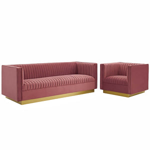 Sanguine Vertical Channel Tufted Upholstered Performance Velvet Sofa and Armchair Set Dusty Rose EEI-4143-DUS-SET
