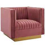 Sanguine Vertical Channel Tufted Upholstered Performance Velvet Sofa and Armchair Set Dusty Rose EEI-4143-DUS-SET