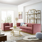 Sanguine Vertical Channel Tufted Upholstered Performance Velvet Sofa and Armchair Set Dusty Rose EEI-4143-DUS-SET