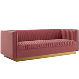 Sanguine 3 Piece Vertical Channel Tufted Upholstered Performance Velvet Set Dusty Rose EEI-4144-DUS-SET