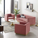 Sanguine 3 Piece Vertical Channel Tufted Upholstered Performance Velvet Set Dusty Rose EEI-4144-DUS-SET