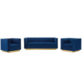 Sanguine 3 Piece Vertical Channel Tufted Upholstered Performance Velvet Set Navy EEI-4144-NAV-SET