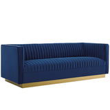 Sanguine 3 Piece Vertical Channel Tufted Upholstered Performance Velvet Set Navy EEI-4144-NAV-SET