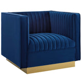 Sanguine 3 Piece Vertical Channel Tufted Upholstered Performance Velvet Set Navy EEI-4144-NAV-SET