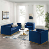 Sanguine 3 Piece Vertical Channel Tufted Upholstered Performance Velvet Set Navy EEI-4144-NAV-SET