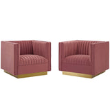 Sanguine Vertical Channel Tufted Upholstered Performance Velvet Armchair Set of 2 Dusty Rose EEI-4145-DUS