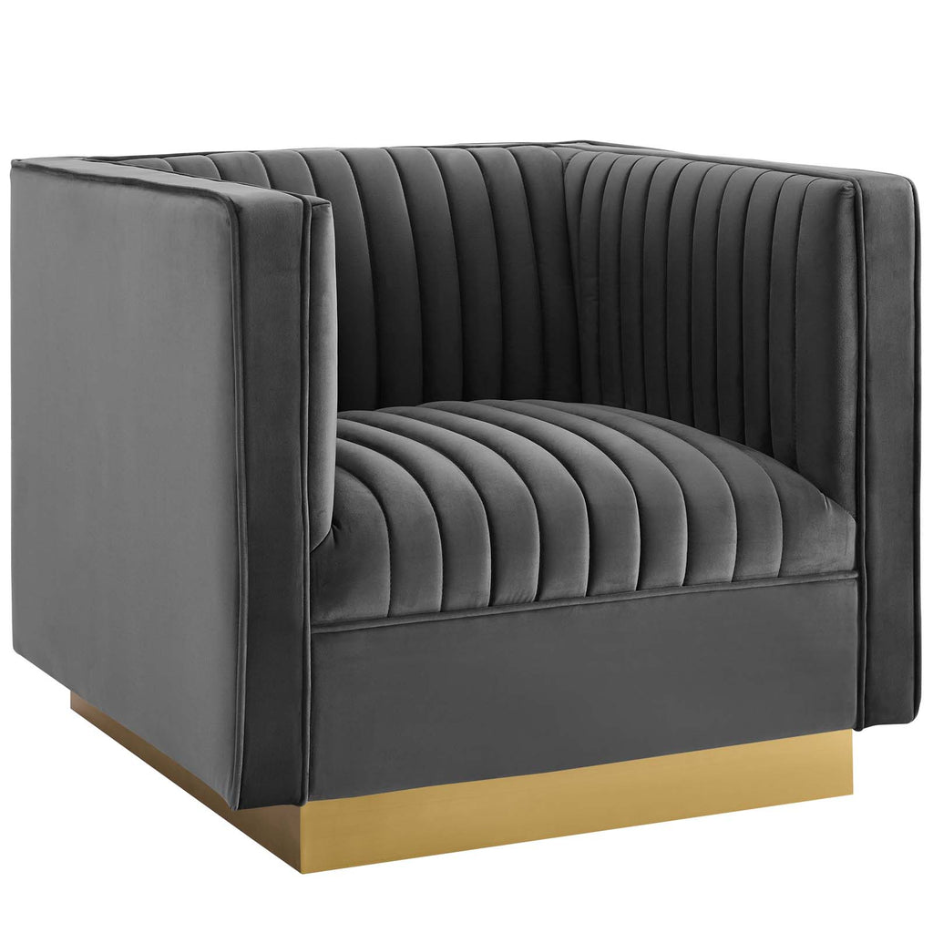 Sanguine Vertical Channel Tufted Upholstered Performance Velvet Armchair Set of 2 Gray EEI-4145-GRY