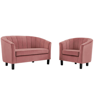 Prospect Channel Tufted Performance Velvet Loveseat and Armchair Set Dusty Rose EEI-4146-DUS-SET