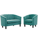 Prospect Channel Tufted Performance Velvet Loveseat and Armchair Set Teal EEI-4146-TEA-SET