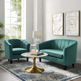 Prospect Channel Tufted Performance Velvet Loveseat and Armchair Set Teal EEI-4146-TEA-SET