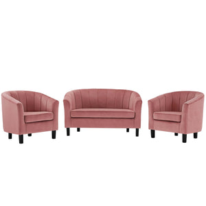 Prospect Channel Tufted 3 Piece Performance Velvet Set Dusty Rose EEI-4147-DUS-SET