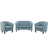 Prospect Channel Tufted 3 Piece Performance Velvet Set Light Blue EEI-4147-LBU-SET