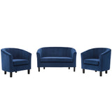 Prospect Channel Tufted 3 Piece Performance Velvet Set Navy EEI-4147-NAV-SET