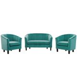 Prospect Channel Tufted 3 Piece Performance Velvet Set Teal EEI-4147-TEA-SET