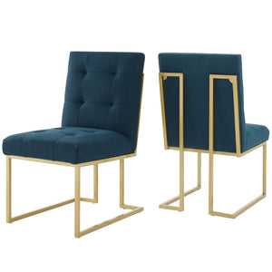 Privy Gold Stainless Steel Upholstered Fabric Dining Accent Chair Set of 2 Gold Azure EEI-4151-GLD-AZU