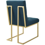 Privy Gold Stainless Steel Upholstered Fabric Dining Accent Chair Set of 2 Gold Azure EEI-4151-GLD-AZU