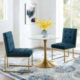 Privy Gold Stainless Steel Upholstered Fabric Dining Accent Chair Set of 2 Gold Azure EEI-4151-GLD-AZU