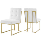 Privy Gold Stainless Steel Upholstered Fabric Dining Accent Chair Set of 2 Gold White EEI-4151-GLD-WHI