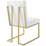 Privy Gold Stainless Steel Upholstered Fabric Dining Accent Chair Set of 2 Gold White EEI-4151-GLD-WHI