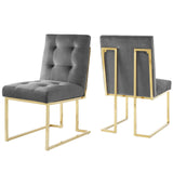 Privy Gold Stainless Steel Performance Velvet Dining Chair Set of 2 Gold Charcoal EEI-4152-GLD-CHA