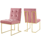 Privy Gold Stainless Steel Performance Velvet Dining Chair Set of 2 Gold Dusty Rose EEI-4152-GLD-DUS