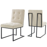 Privy Black Stainless Steel Upholstered Fabric Dining Chair Set of 2 Black Beige EEI-4153-BLK-BEI