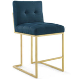 Privy Gold Stainless Steel Upholstered Fabric Counter Stool Set of 2 Gold Azure EEI-4154-GLD-AZU