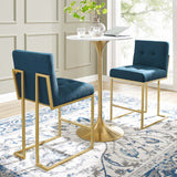 Privy Gold Stainless Steel Upholstered Fabric Counter Stool Set of 2 Gold Azure EEI-4154-GLD-AZU