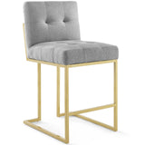 Privy Gold Stainless Steel Upholstered Fabric Counter Stool Set of 2 Gold Light Gray EEI-4154-GLD-LGR