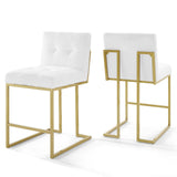 Privy Gold Stainless Steel Upholstered Fabric Counter Stool Set of 2 Gold White EEI-4154-GLD-WHI