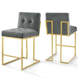 Privy Gold Stainless Steel Performance Velvet Counter Stool Set of 2 Gold Charcoal EEI-4155-GLD-CHA