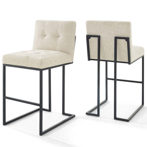 Privy Black Stainless Steel Upholstered Fabric Bar Stool Set of 2 Black Beige EEI-4159-BLK-BEI