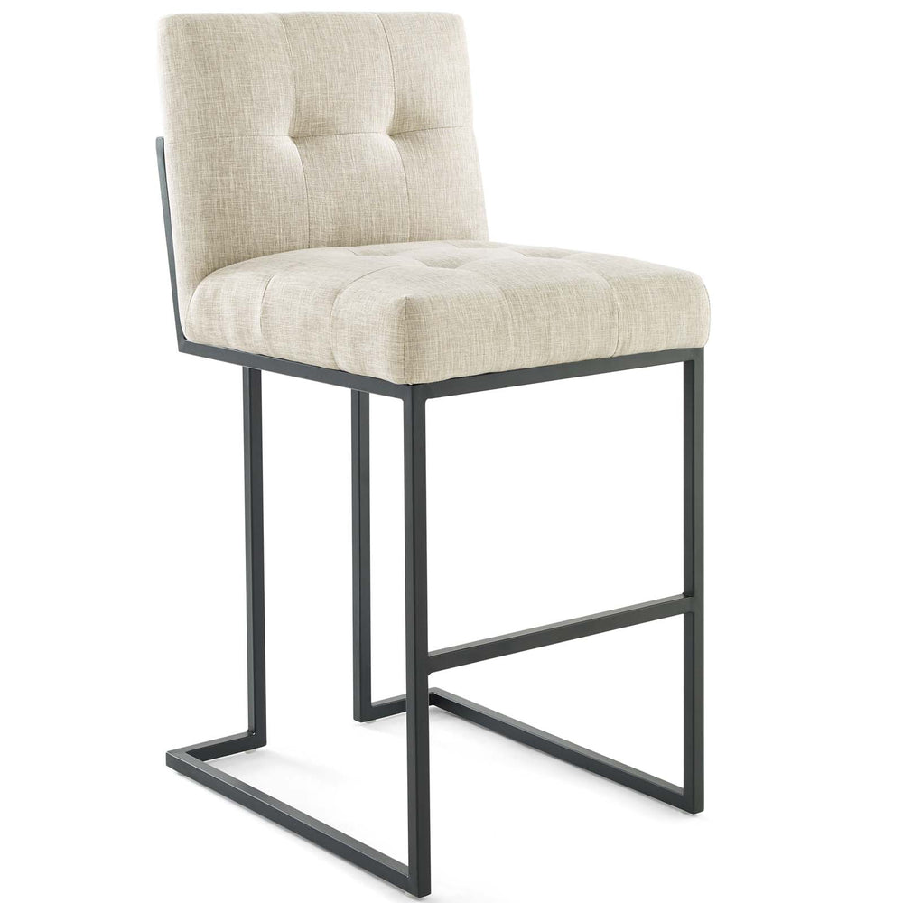 Privy Black Stainless Steel Upholstered Fabric Bar Stool Set of 2 Black Beige EEI-4159-BLK-BEI