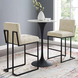 Privy Black Stainless Steel Upholstered Fabric Bar Stool Set of 2 Black Beige EEI-4159-BLK-BEI