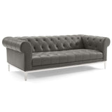 Idyll Tufted Upholstered Leather Sofa and Loveseat Set Gray EEI-4189-GRY-SET