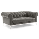 Idyll Tufted Upholstered Leather Sofa and Loveseat Set Gray EEI-4189-GRY-SET