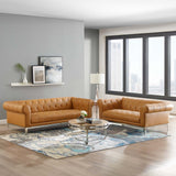 Idyll Tufted Upholstered Leather Sofa and Loveseat Set Tan EEI-4189-TAN-SET