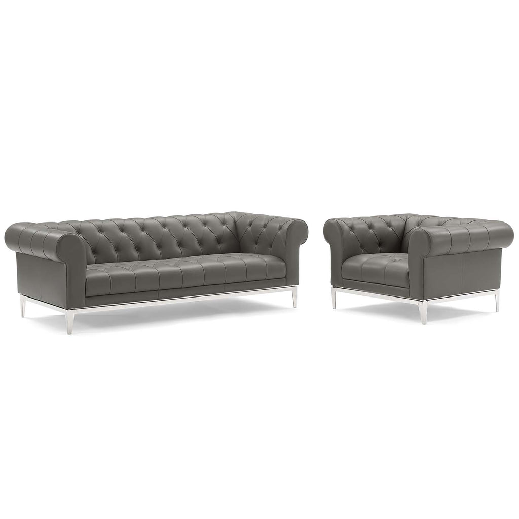 Idyll Tufted Upholstered Leather Sofa and Armchair Set Gray EEI-4191-GRY-SET