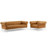 Idyll Tufted Upholstered Leather Sofa and Armchair Set Tan EEI-4191-TAN-SET