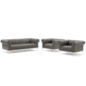 Idyll Tufted Upholstered Leather 3 Piece Set Gray EEI-4192-GRY-SET