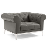 Idyll Tufted Upholstered Leather 3 Piece Set Gray EEI-4192-GRY-SET