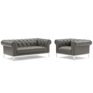 Idyll Tufted Upholstered Leather Loveseat and Armchair Gray EEI-4193-GRY-SET