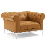 Idyll Tufted Upholstered Leather Loveseat and Armchair Tan EEI-4193-TAN-SET