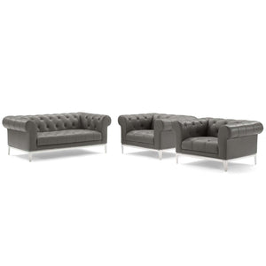 Idyll Tufted Upholstered Leather 3 Piece Set EEI-4194-GRY-SET