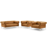 Idyll Tufted Upholstered Leather 3 Piece Set Tan EEI-4194-TAN-SET