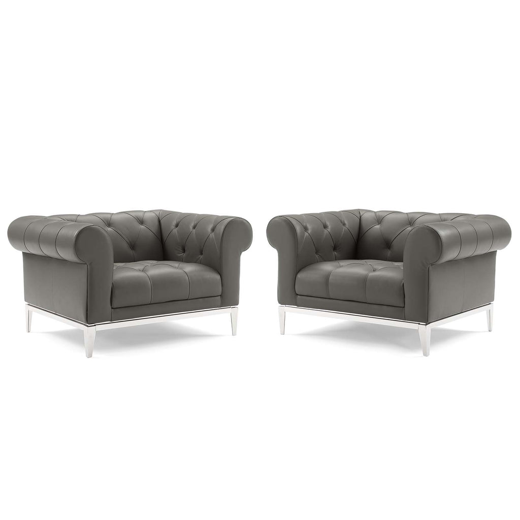 Idyll Tufted Upholstered Leather Armchair Set of 2 Gray EEI-4195-GRY