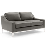 Harness Stainless Steel Base Leather Sofa and Loveseat Set Gray EEI-4196-GRY-SET