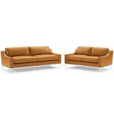 Harness Stainless Steel Base Leather Sofa and Loveseat Set Tan EEI-4196-TAN-SET