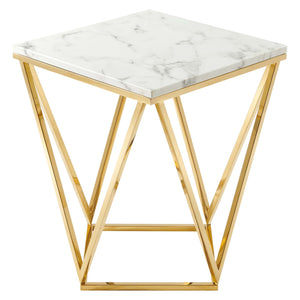 Vertex Gold Metal Stainless Steel End Table Gold White EEI-4206-GLD-WHI